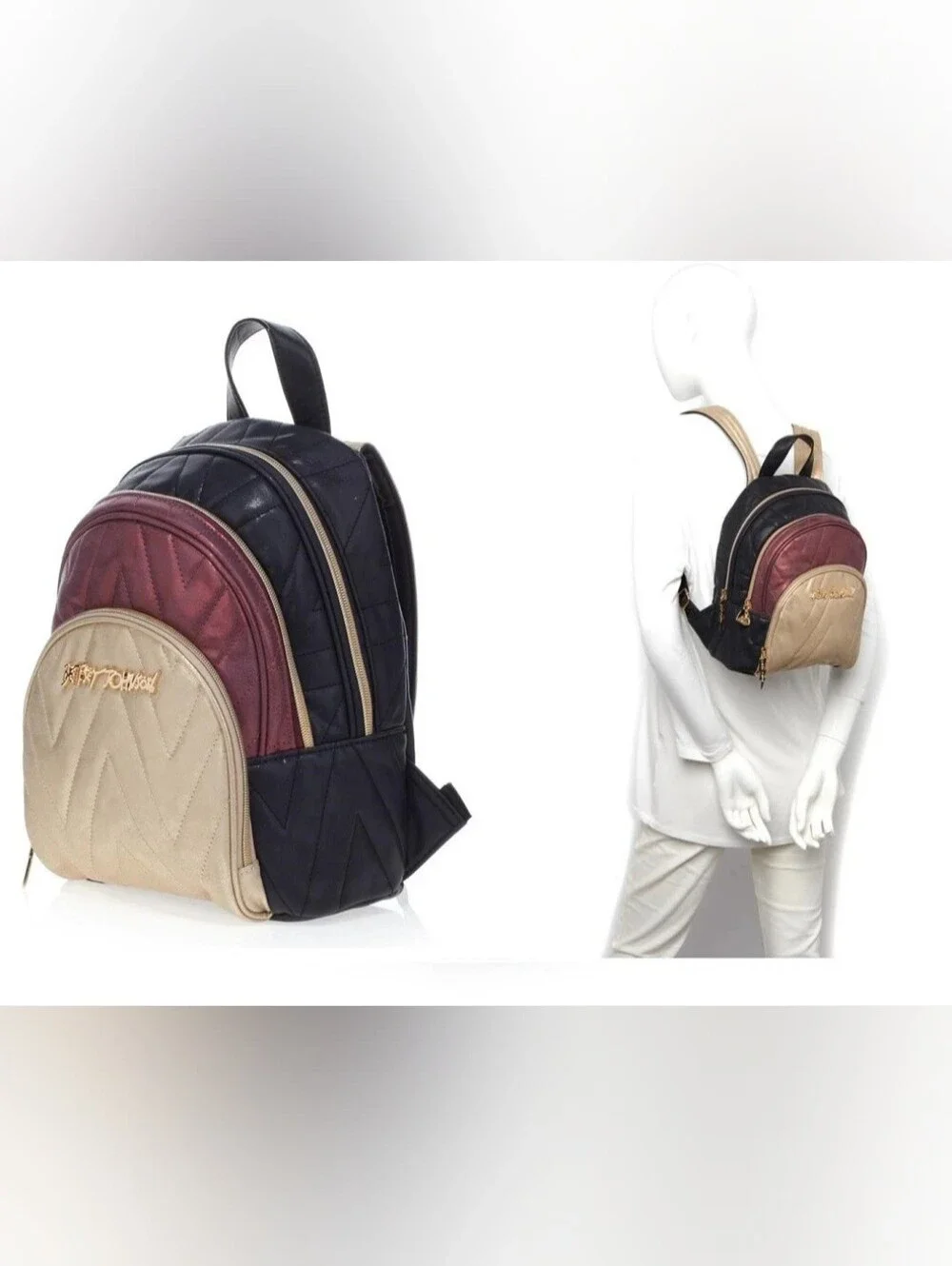 Betsey Johnson Backpack Handbag in Plum, Beige & Black -New